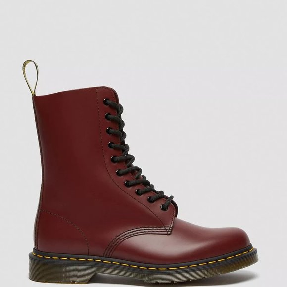 Sold - Dr. Martens 1490 Boots US Men's Size 11 Cherry Red Smooth Leather 10 Eye - Picture 6 of 12